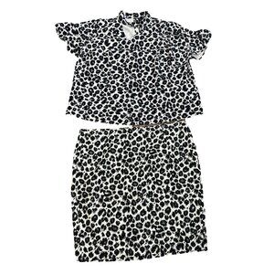 Lane Bryant Plus Size 22 Shirt Skirt Set Black White Cheeta Stretch Keyhole